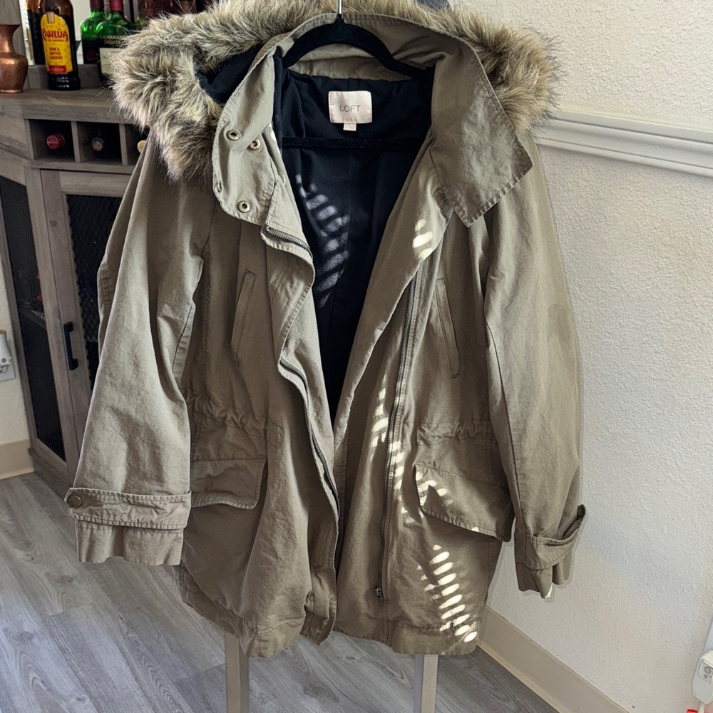 LOFT Olive Fur-Trimmed Utility Jacket